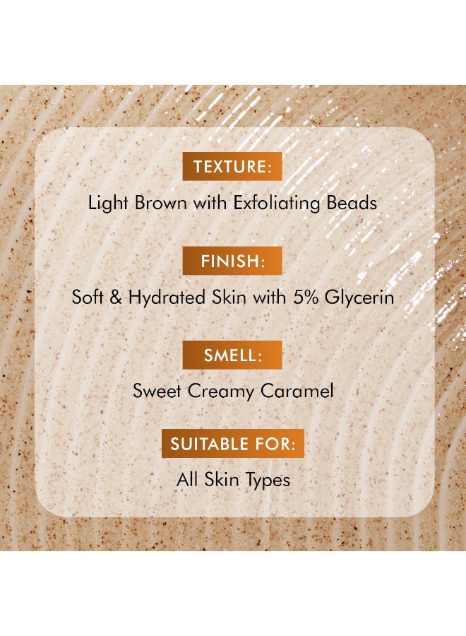 mCaffeine 7% Exfoliating Body Wash 300ml | 1% Salicylic & 2% Lactic Acid | Winter Bodywash for Dry Skin| Reduces Body Acne, Strawberry Skin & Ingrown Hair | Smooth, Hydrated Skin | Sweet Caramel Shower Gel for Women & Men - Image 4
